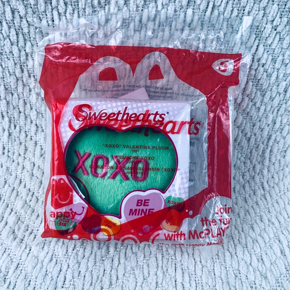 McDonalds Plush Toy Green Sweethearts XOXO Valentines Day Heart 2015 Sealed New‎